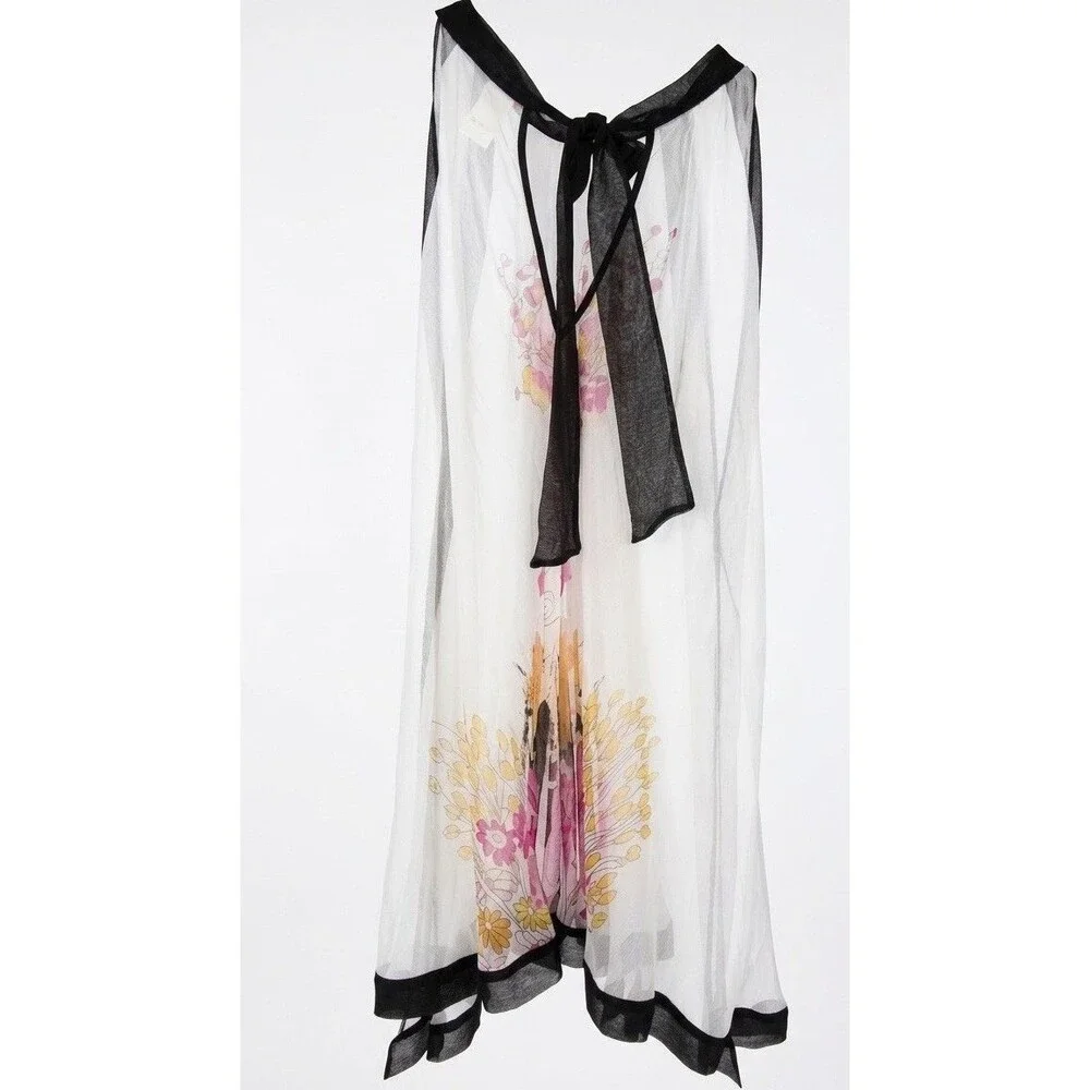 Forever 21 Silk Halter Tunic Top Blouse Medium Fairy Whimsigoth Floral SHEER - Picture 3 of 6